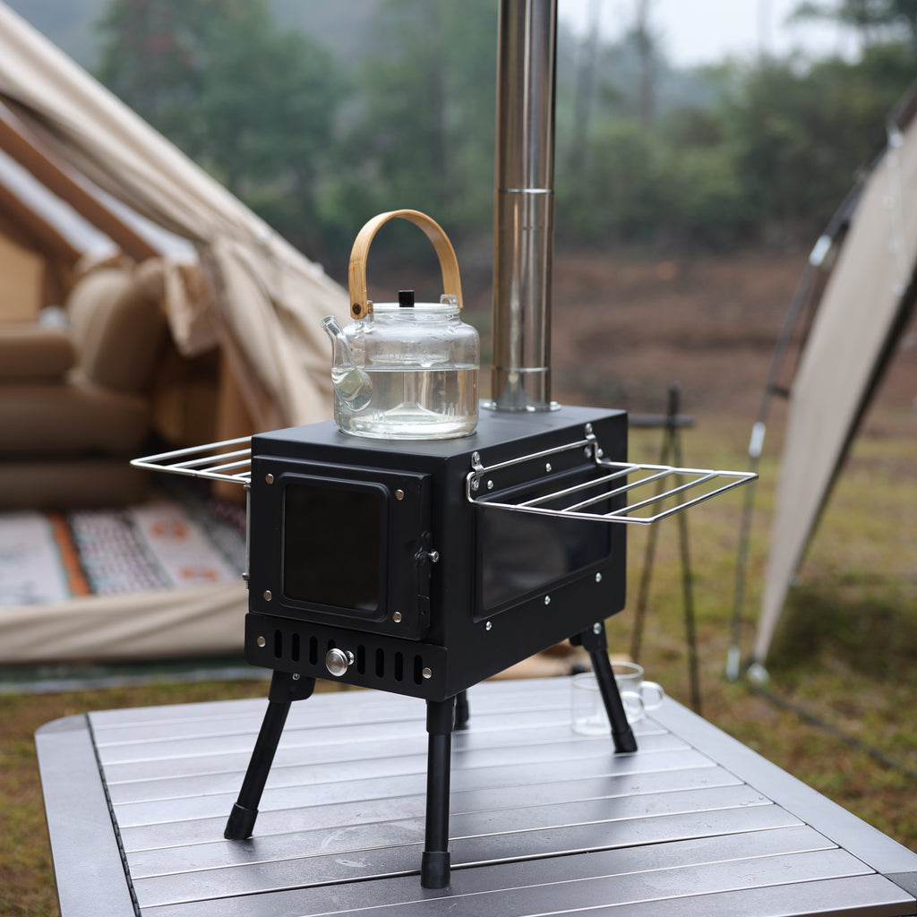 Portable Carbon Steel Camping Tent Stove with Grill for Outdoor Cooking Hiking & Picnic