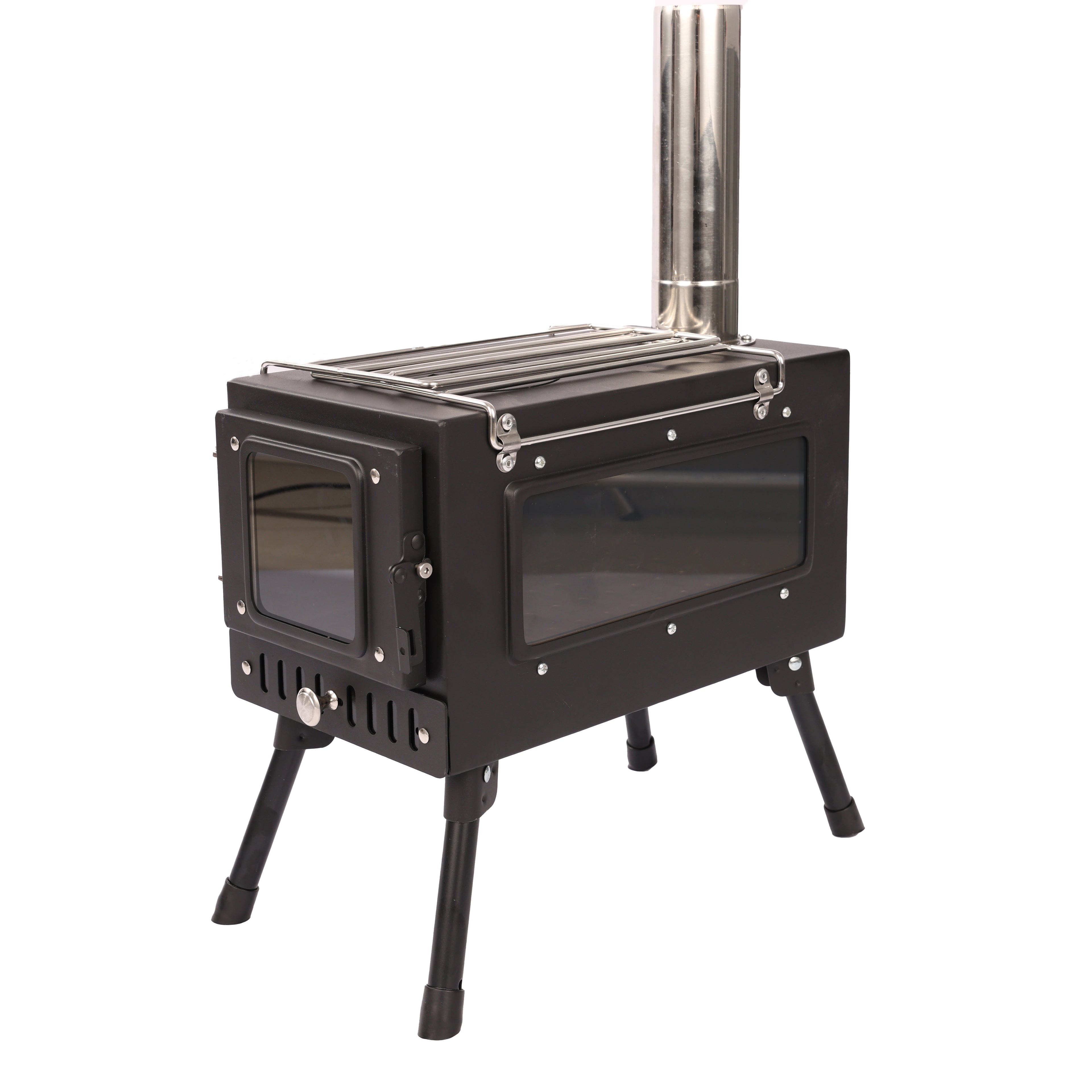 Portable Carbon Steel Camping Tent Stove with Grill for Outdoor Cooking Hiking & Picnic