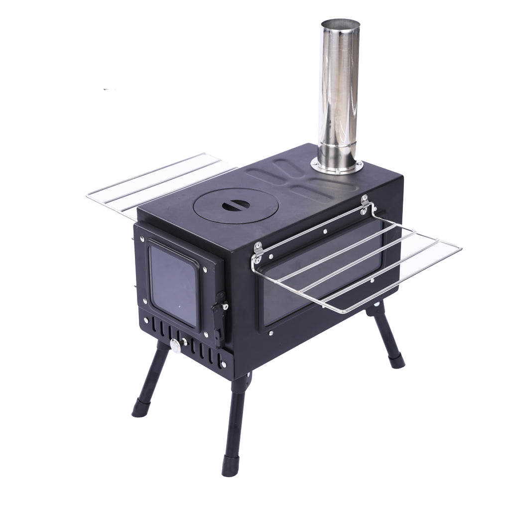 Portable Carbon Steel Camping Tent Stove with Grill for Outdoor Cooking Hiking & Picnic