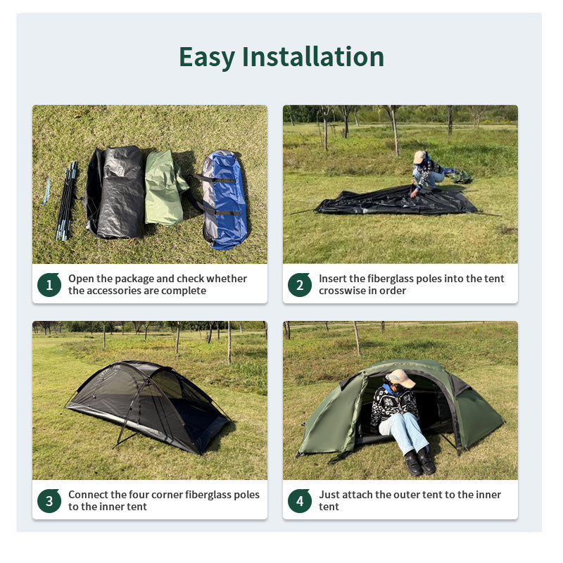 Ultralight 4 Season Hiking Tent 1-2 Person Waterproof Outdoor Shelter with Carry Bag