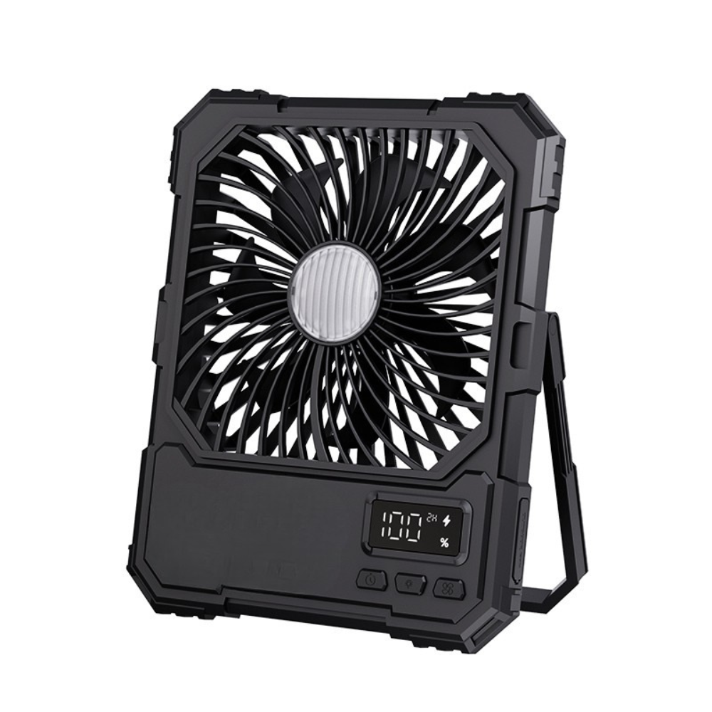 Portable 3-in-1 Rechargeable Camping Fan with LED Light Remote and Adjustable Stand