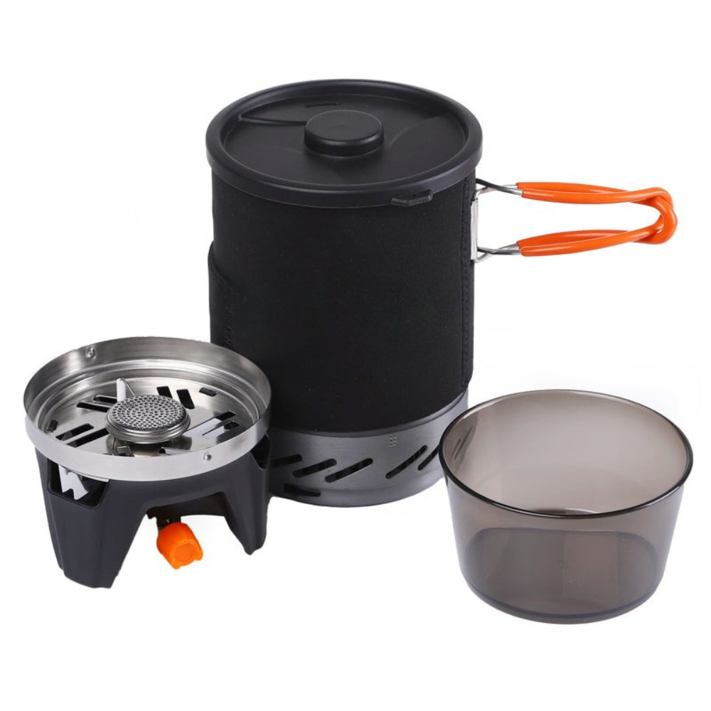 Outdoor Portable Gas Stove Cooking Set with Heat Exchanger Pot for Hiking and Camping