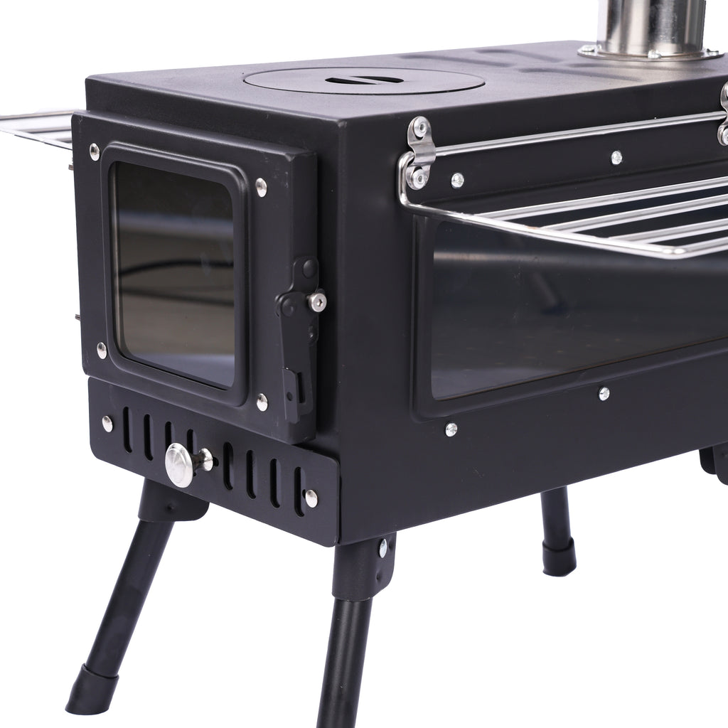 Portable Carbon Steel Camping Tent Stove with Grill for Outdoor Cooking Hiking & Picnic