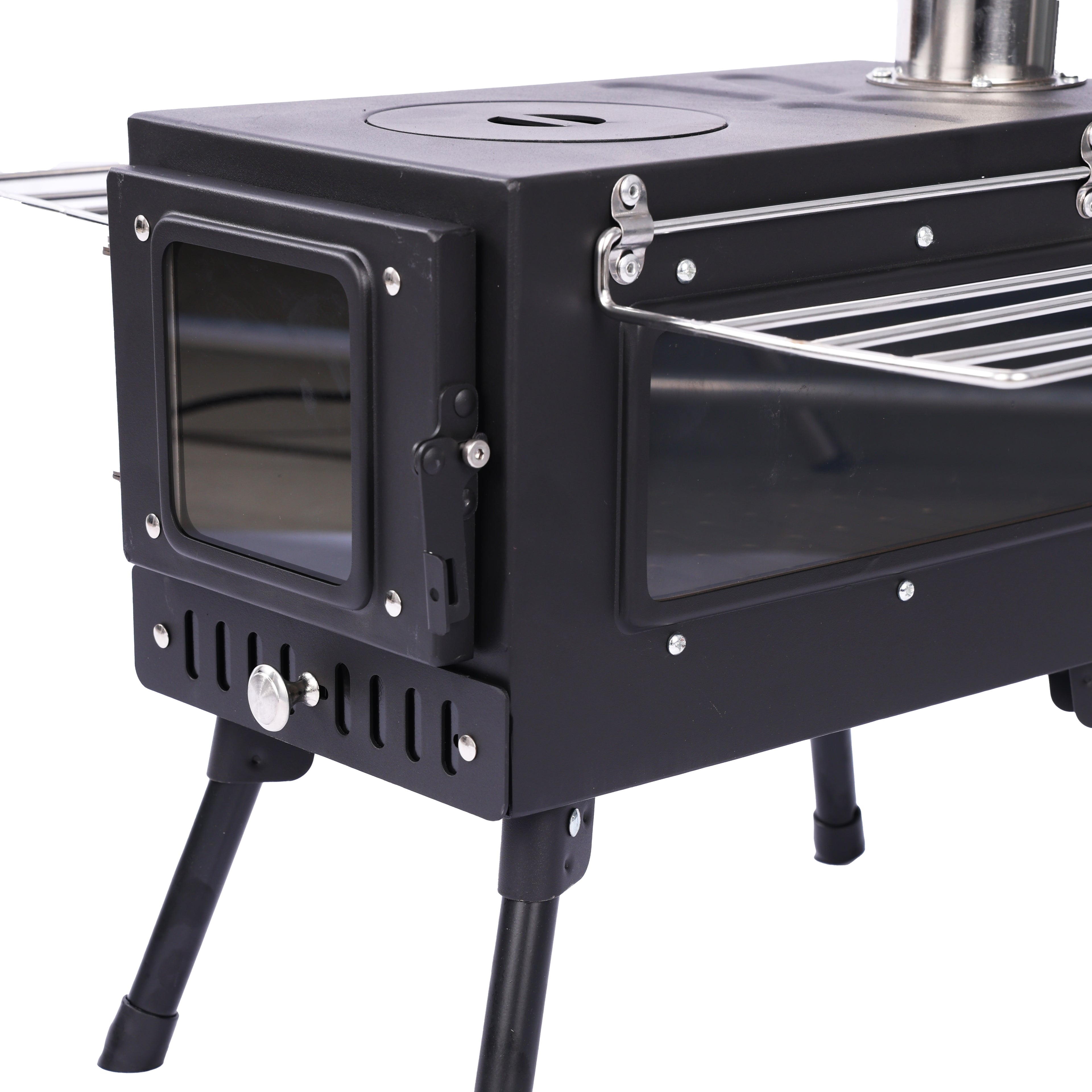 Portable Carbon Steel Camping Tent Stove with Grill for Outdoor Cooking Hiking & Picnic