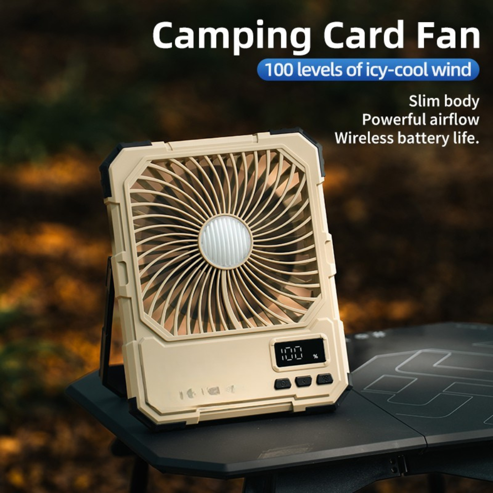Portable 3-in-1 Rechargeable Camping Fan with LED Light Remote and Adjustable Stand