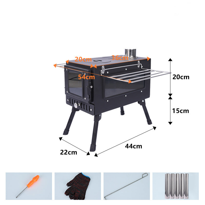 Portable Carbon Steel Camping Tent Stove with Grill for Outdoor Cooking Hiking & Picnic