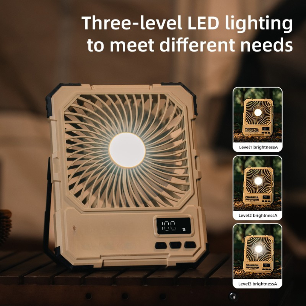Portable 3-in-1 Rechargeable Camping Fan with LED Light Remote and Adjustable Stand