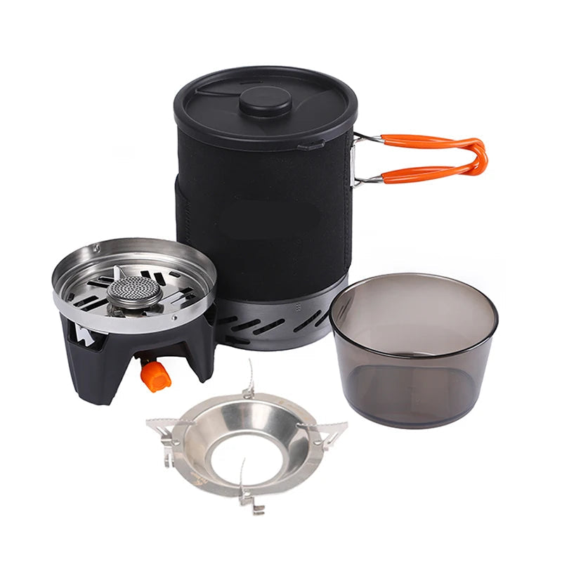Outdoor Portable Gas Stove Cooking Set with Heat Exchanger Pot for Hiking and Camping