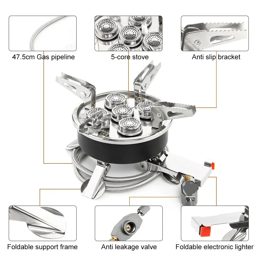 Portable Stainless Steel Camping Stove with Ignition for Outdoor Cooking